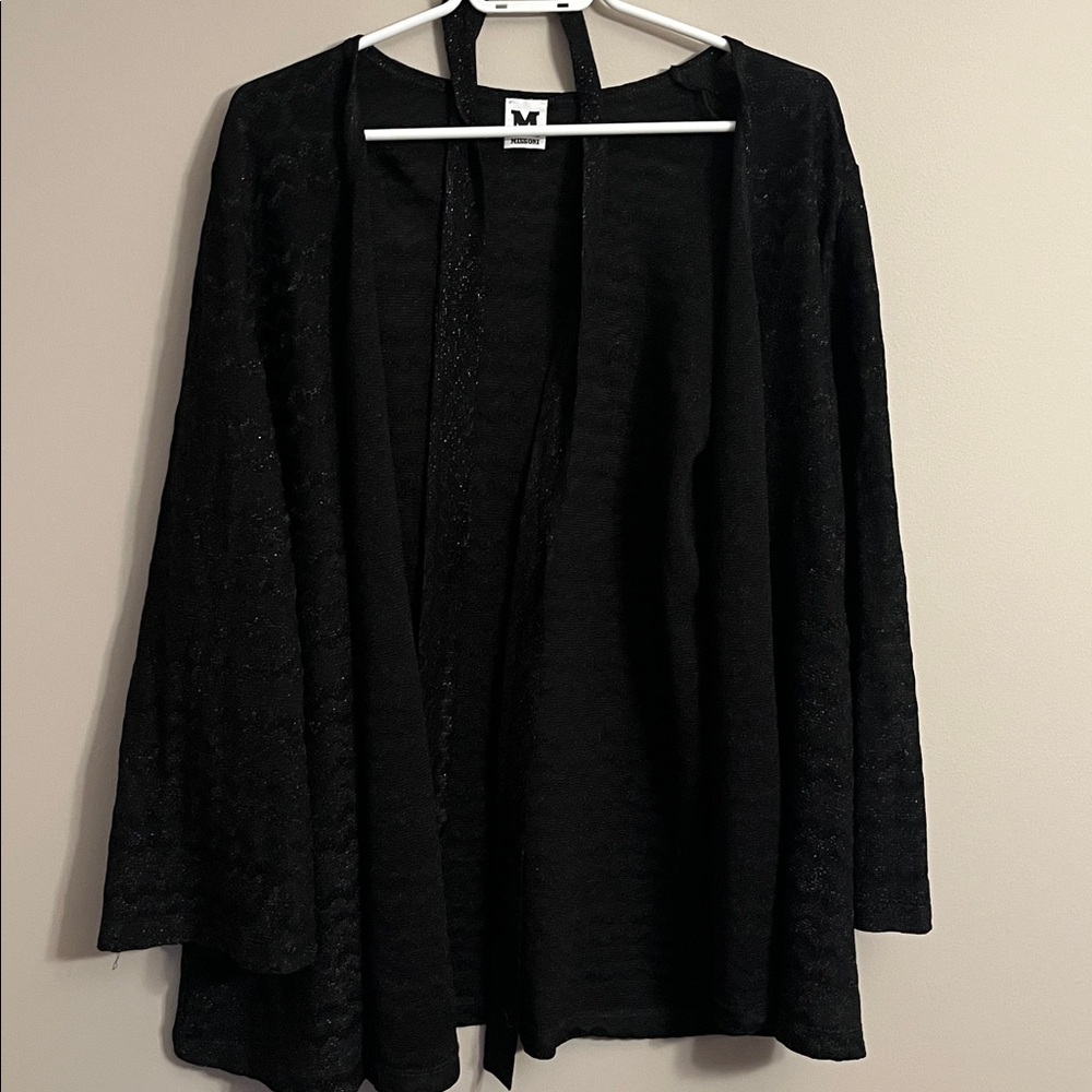 Vintage Missoni Black Chevron Zigzag Open Cardigan